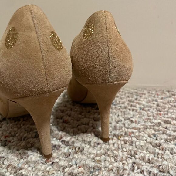 Kate Spade Tan Polka Dot Glitter Peep Toe Pump Heels Size 7 - Picture 5 of 7